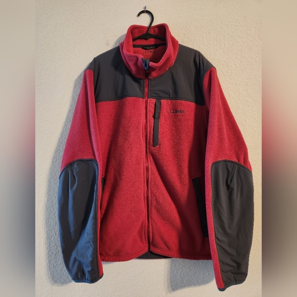 LL Bean Red Fleece zip up jacket size Large